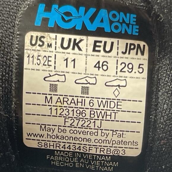 Hoka One One Arahi 6 Running Shoes Mens Size 11.5 Extra Wide EE 2E Sneakers - Picture 8 of 10